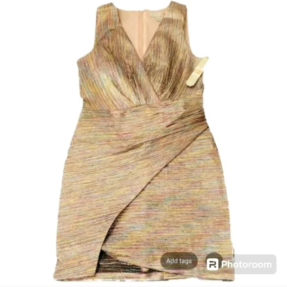 Gianni Bini metallic faux wrap sleeveless  mini cocktail dress - Picture 7 of 15